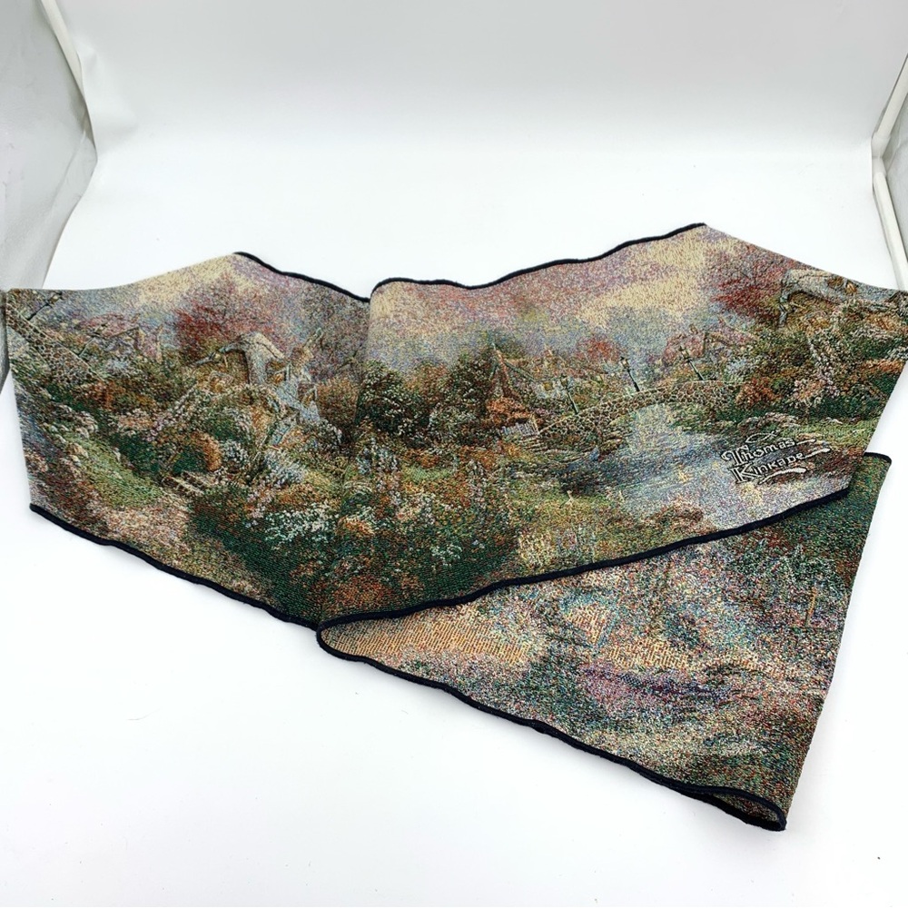 Thomas Kinkade "Lamplight Bridge" Table Runner 70" x 12.5" Tapestry Cottages